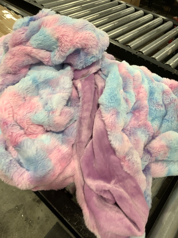 Photo 1 of Lotus Karen Faux Fur Throw Blanket Tie-Dye Purple Rainbow - Big Bubble Rabbit Fluff Blanket for Couch, Small Fluffy Fuzzy Cozy Blanket,Thick Furry Plush Shaggy Blankets,50x60 Inches
