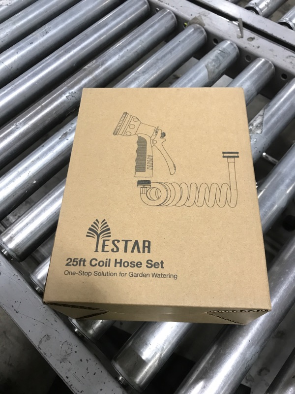 Photo 1 of Coil Hose 25FT EVA Coil Garden Hose With 3/4'' Brass Connector Coiled Water Hose Lightweight And No Kink Includes 7 Patterns Spray Nozzle For Outdoors Lawn Watering Car Washing
