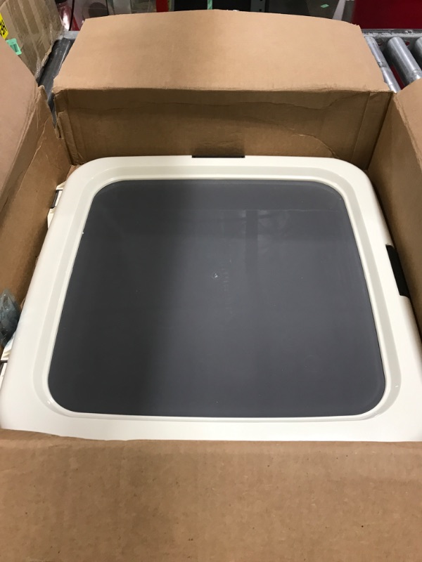 Photo 1 of IRIS USA Pee Pad Holder - For Potty Training Regular Sized Dog & Puppy Pee Pads, Secured Latches, Non-Skid Feet, Leak Protection, Fits 22"x22" Pad or Larger, Square, Dark Gray