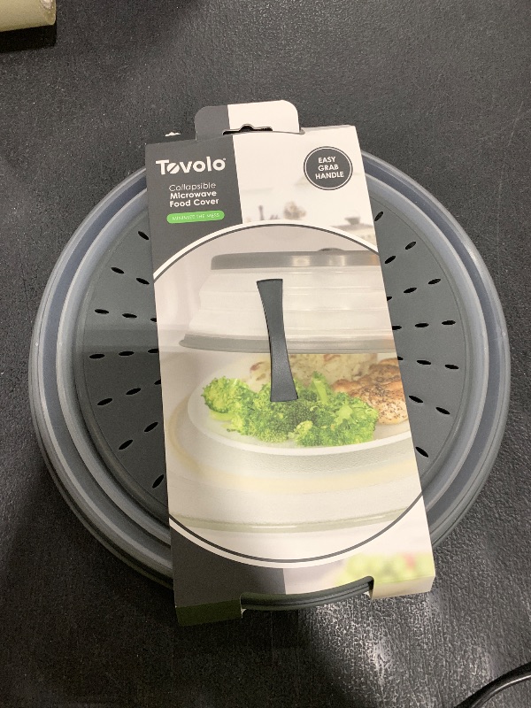 Photo 1 of Tovolo Microwave Splatter Cover for Food, Medium (Charcoal) - Collapsible & Vented Silicone Splatter Guard Lid - Microwave Plate & Dish Cover with Handle - BPA-Free Kitchen Gadget for Meal Prep