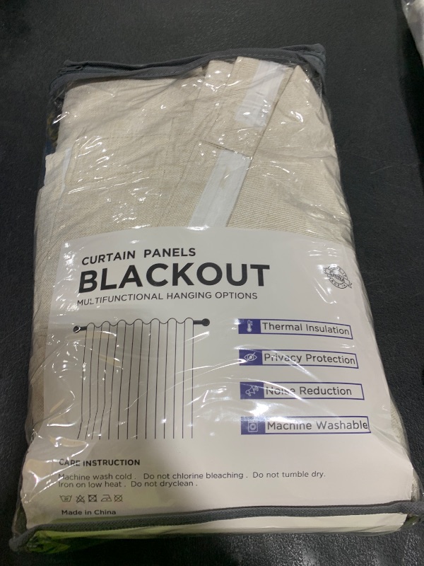 Photo 1 of 100% Blackout Shield Linen Blackout Curtains for Bedroom 96 Inches Long, Back Tab/Rod Pocket Living Room Drapes, Thermal Insulated Blackout Curtains 2 Panels Set, 50" W x 96" L,Cream