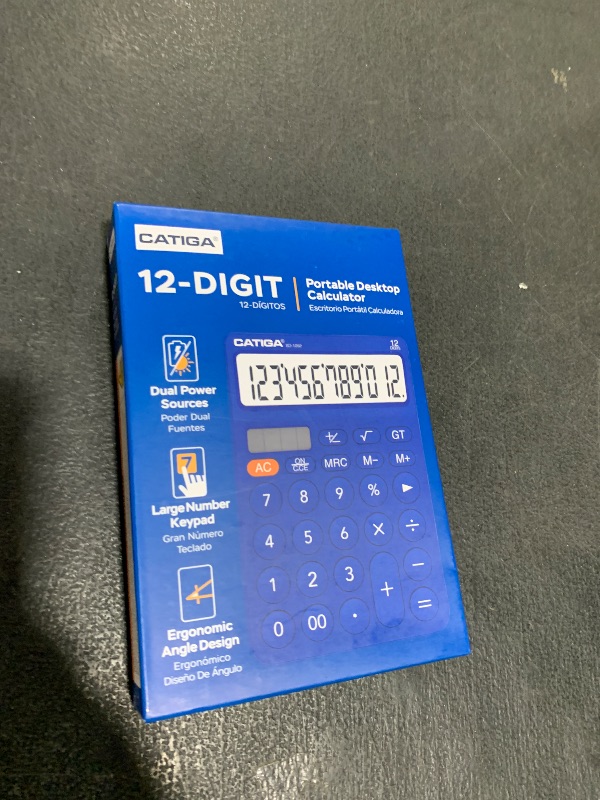 Photo 1 of CATIGA 12 Digit Desktop Calculator Basic Desk Calculator with Large LCD Display, Big Buttons, 4 Function, Solar and Battery Dual Power, for Office, School, Home, SD-1292 Navy Blue