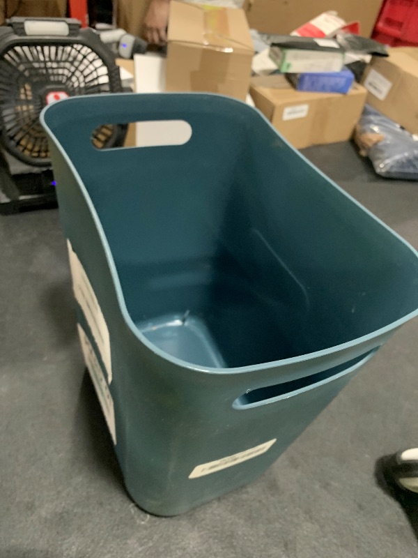 Photo 1 of UUJOLY Plastic Small Trash Can Wastebasket, Garbage Container Basket for Bathrooms, Laundry Room, Kitchens, Offices, Kids Rooms, Dorms, 3.5 Gallon, Blue Green