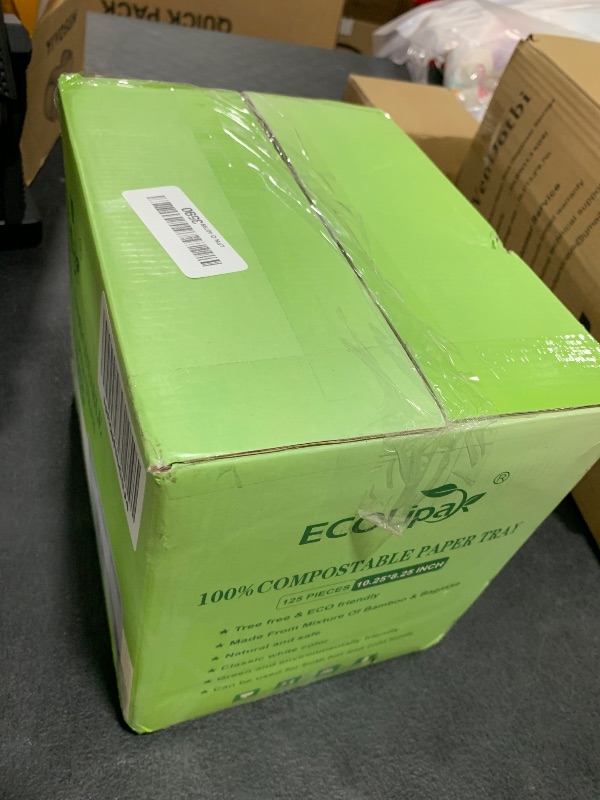 Photo 1 of ECOLipak 100% Compostable 5 Compartment Plates, 125 Pack Disposable Paper Plates, Heavy-Duty Biodegradable Sugarcane Plates, Eco-Friendly School Lunch Trays