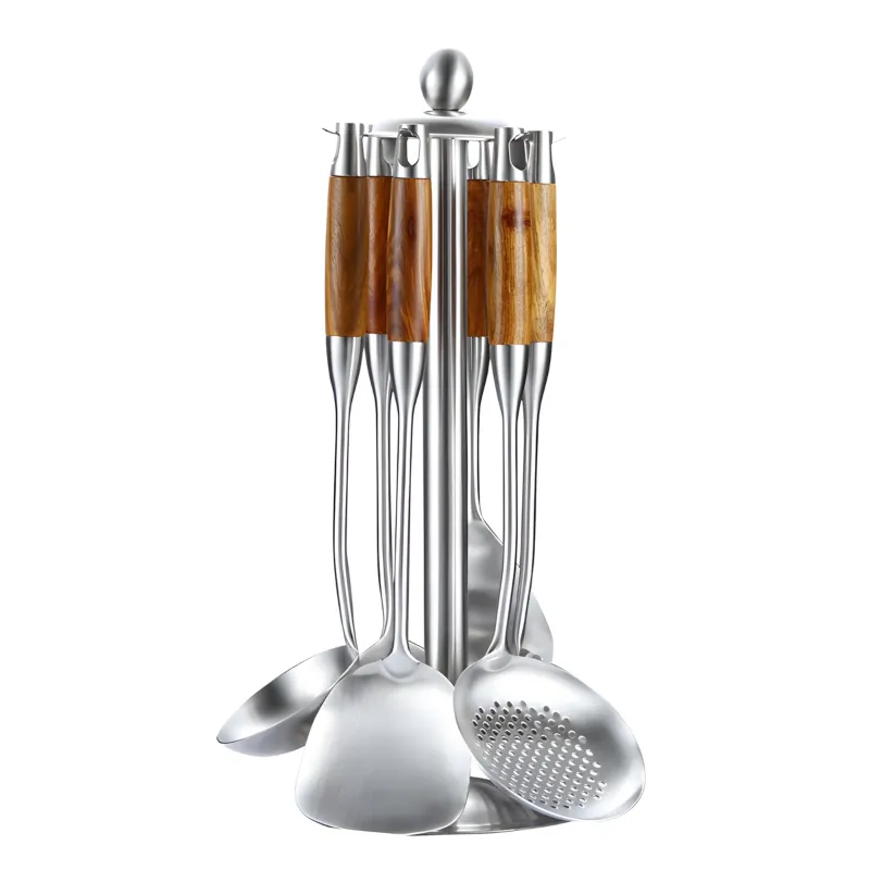 Photo 1 of Stainless Steel Kitchen Utensil Set With Rosewood Handle For Cooking, Stirring, And Serving