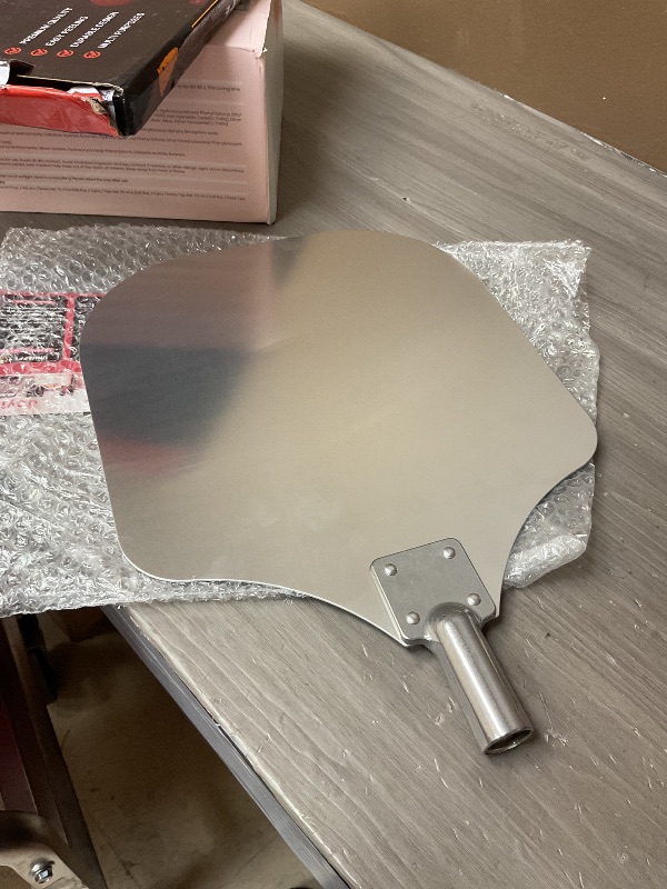 Photo 1 of Pizza Peel Aluminum Pizzas Spatula (12 Inch), Joyfair Long Handle Metal Pizza Paddle with Cutter Rocker Pizza Oven Accessories Turning Tool Kit, Commercial Grade (Extent length 38.5’’ to 49’’)