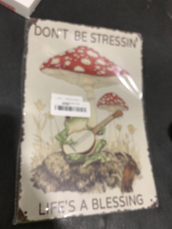 Photo 1 of WIZYXQ Metal Signs Don't Be Stressin' Life's A Blessing Frog Tin Sign Vintage Wall Decor for Garden Outdoor Yard Home Office Outside Bathroom Kitchen 12×8 Inch
