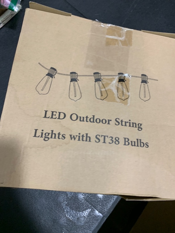 Photo 1 of Brightever LED Outdoor String Lights 100FT Patio Lights with 52 Shatterproof ST38 Vintage Edison Bulbs, Outside Hanging Light Waterproof for Porch, Deck, Garden, Backyard, Balcony, Dimmable 2700K