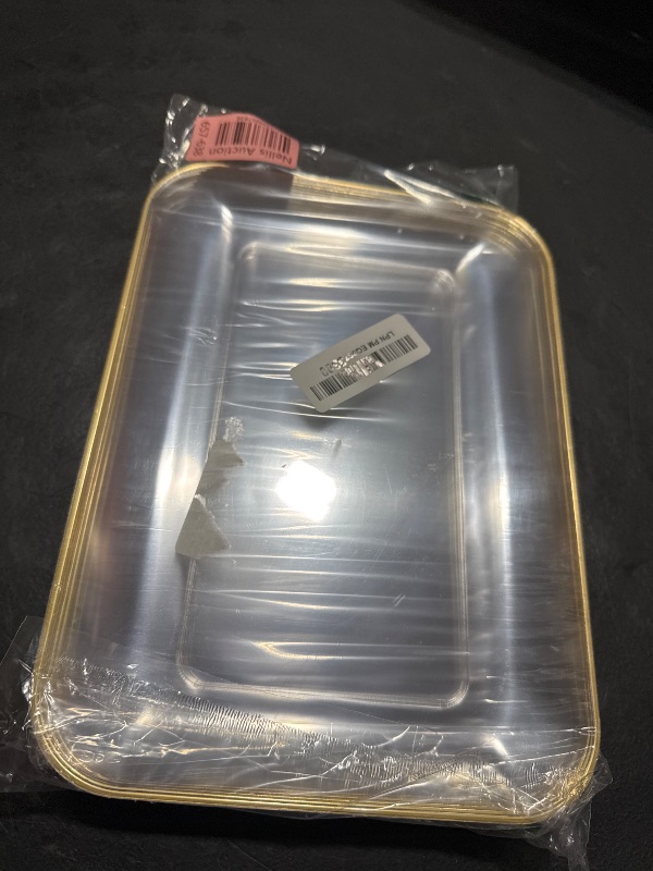 Photo 1 of 6 Pack Plastic Serving Trays for Party - 8 x 11 Disposable Serving Tray - Heavy Duty Gold Dessert Trays (Clear)