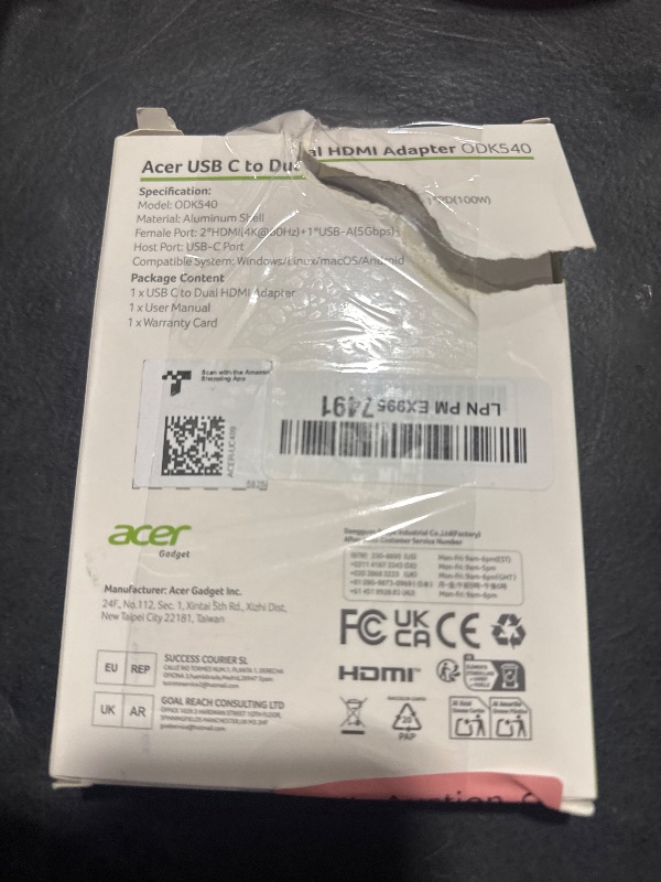 Photo 1 of Acer USB C to Dual HDMI Adapter 4K@60Hz, 4-in-1 USB C Hub Multiport Adapter with 100W PD, USB 3.0, Docking Station Dual Monitor, Compatible with Acer, MacBook Air/Pro, Dell XPS, HP, etc