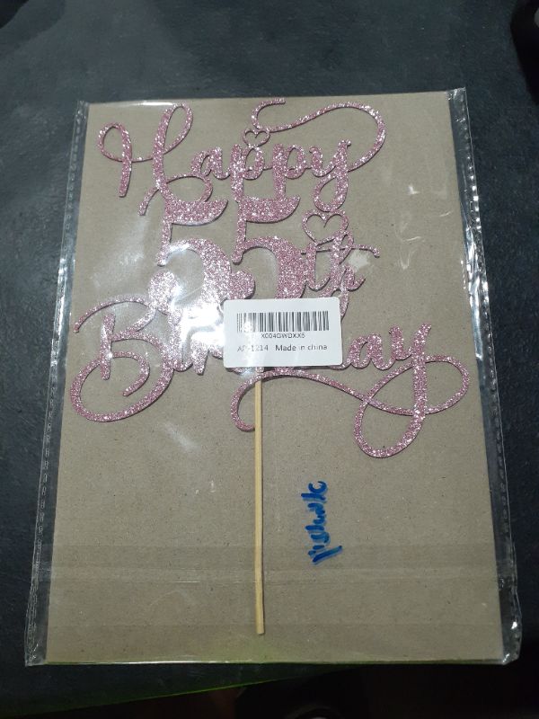 Photo 1 of Bejotaa Pink Happy 55th Birthday Cake Topper 1pcs Glitter Cake Topper for fifty-five Birthday/Anniversary Theme Party Cake Decorations Supplies