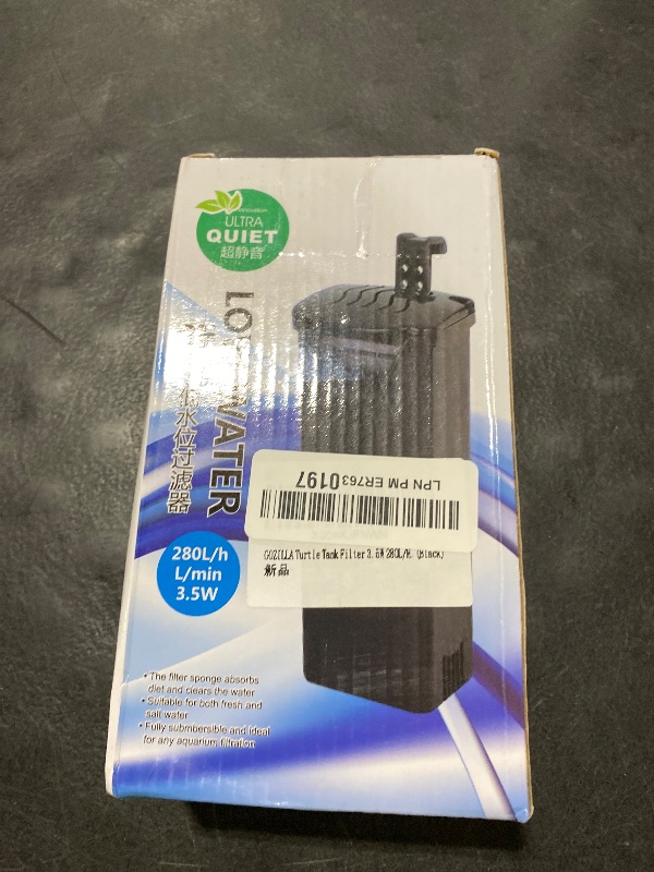 Photo 1 of GOZILLA Turtle Tank Filter 74GPH, Low Water Level Turtle Tank 3.5W Fish Tank Aquarium Filters for Small Tanks up to 15 Gallons Include 4 Replacement Cartridges.(Black)