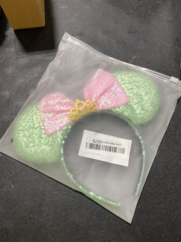 Photo 1 of RAZKO Mouse Ears Headband, Sequin Green Mice Ears Hairband Animal Ears Headband for Women Girls Hair Accessories (Green Crown L)