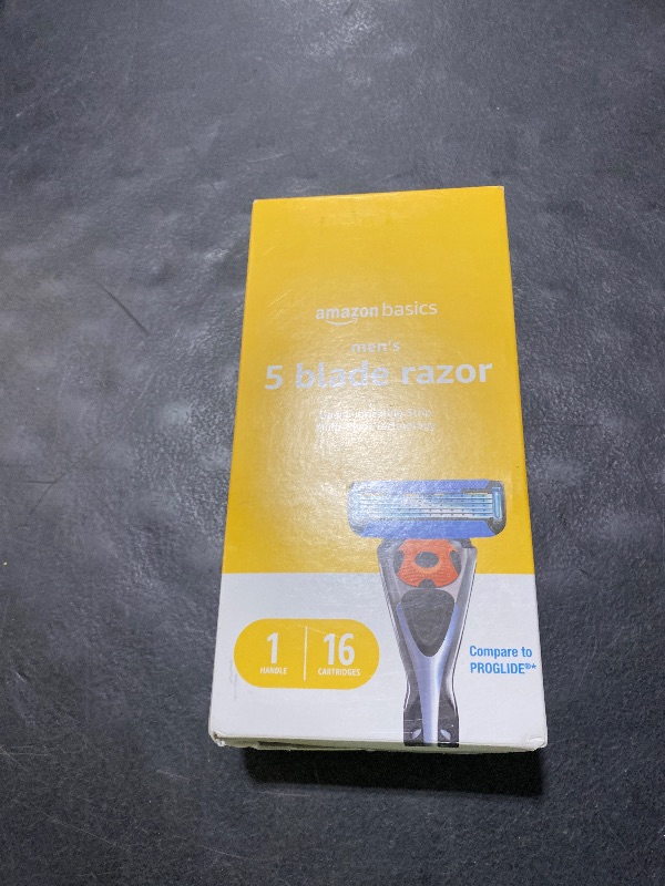 Photo 1 of Amazon Basics 5-Blade MotionSphere Men's Razor with Dual Lubrication and Precision Trimmer, 17 Piece Set, 1 Handle & 16 Cartridges, Black