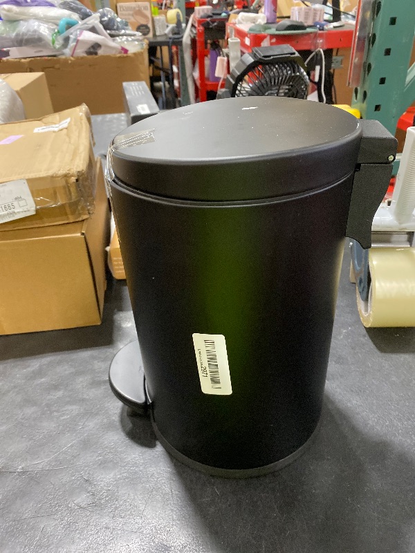 Photo 1 of TIPGO 1.2 Gallon Small Black Trash Can, 4.5 Liters Bathroom Garbage Can with lid, Mini Step Trash Bin, Stainless Steel Wastebasket for Bathroom, Bedroom, Office (Matte Black)