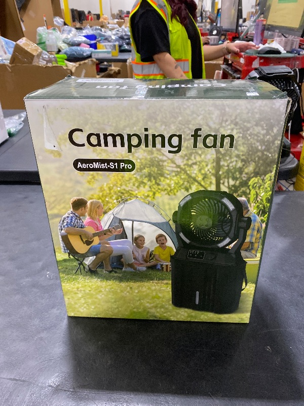 Photo 1 of Portable Misting Fan 42800mAH Rechargeable with Remote Control, 6L Bucket Camping Fan with LED Lights & Stepless Speed Control & Cooling Mist, Portable Handle & Rotate Hook, Timer Function