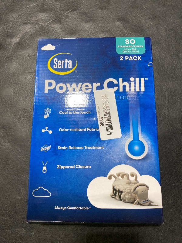 Photo 1 of Serta Power Chill Cooling Pillow Protectors, Stain Resistant and Zippered Pillow Protector, Protects Pillow from Dust and Dirt (2 Pack), Standard/Queen, White
