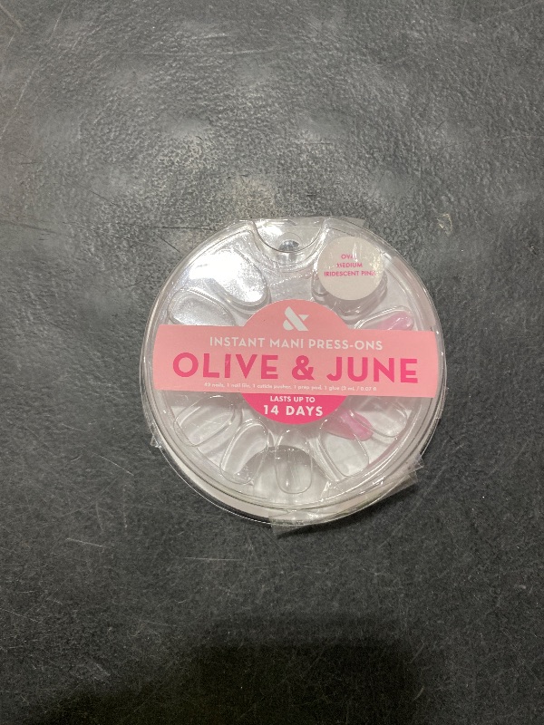 Photo 1 of Olive & June Instant Mani Press-On Nails | (Glue) Medium, Oval 42 Fake Nails, 21 Sizes | Non-Toxic, Long-Lasting Recycled Materials Realistic Look | Salon-Quality at Home | Iridescent Pink