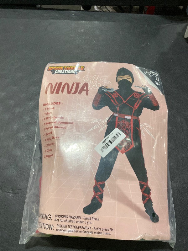 Photo 1 of Spooktacular Creations Halloween Ninja Costume Kids, Black Red Ninja Dragon Jumpsuit Set, Boys Halloween Costume for DressUp and RolePlay Party (Small, 5-7 yrs)