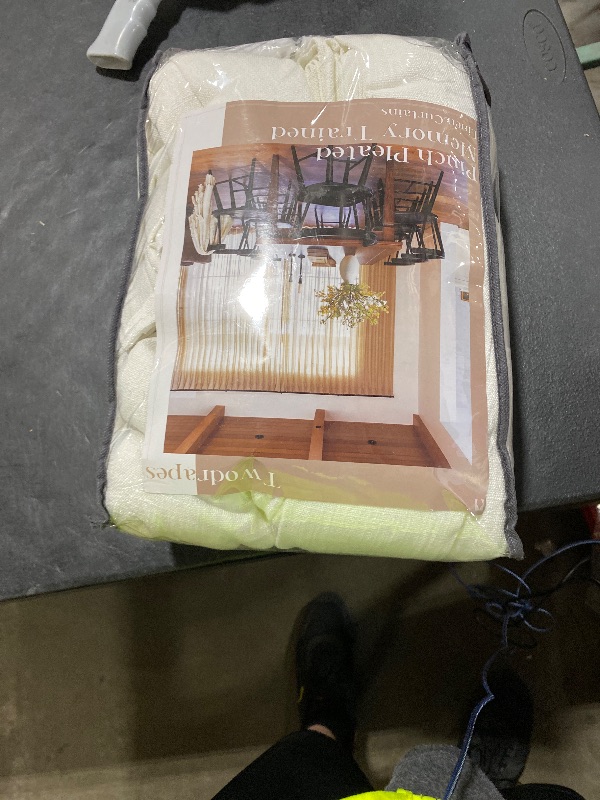 Photo 1 of TWODRAPES Beige White Linen Curtains Pinch Pleated 84 Inches Long for Living Room Bedroom Pleat with Rings Back Tab Semi Sheer Curtains 84 Inch Length 2 Panels Set Light Filtering Farmhouse Drapes