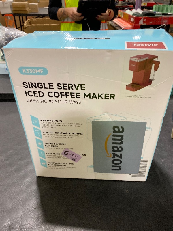 Photo 1 of Tastyle Single Serve Coffee Maker with Built-in Detachable Milk Frother, Iced and Hot Coffee Machine for K Cup & Grounds, 40oz Removable Water Reservoir, 6 Cup Sizes, Fits 7.3" Travel Mug, Red