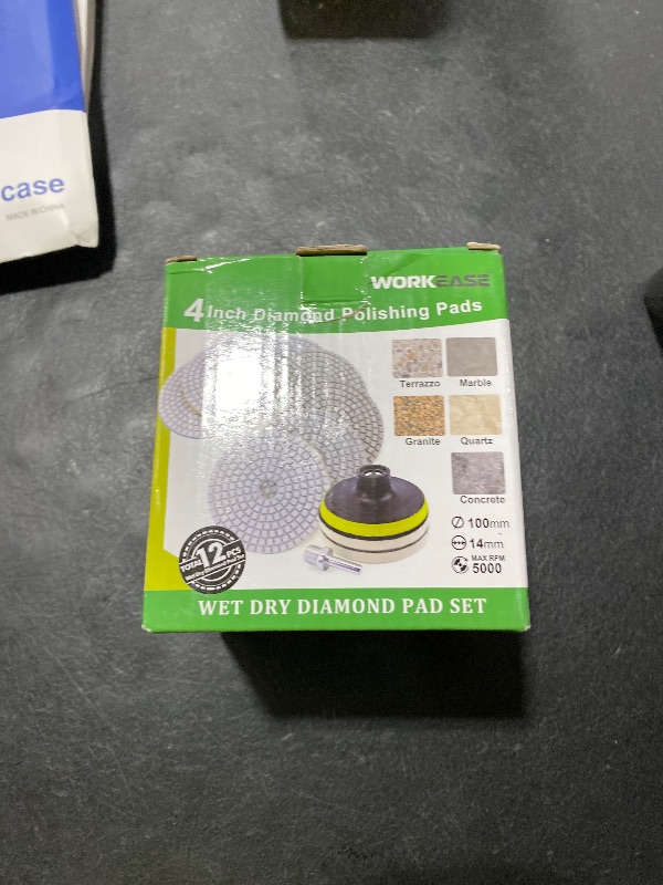 Photo 1 of 4 Inch Diamond Polishing Pads with 5/8’’-11 Backer Pad, 12PCS Wet/Dry Granite Stone Polish Pad Kit for Drill, Grinder, Polisher, 50-6000 Grit Polishing Pad for Concrete Marble Rock Countertop Quartz