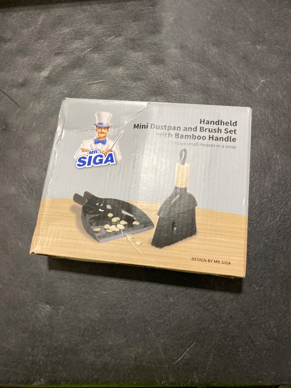Photo 1 of MR.SIGA Mini Dustpan and Brush Set, Portable Cleaning Brush and Dustpan Combo with Bamboo Handle, Black, 1 Set