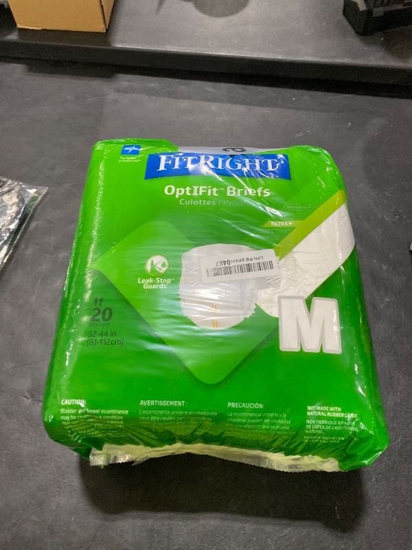 Photo 1 of FitRight Adult Diapers, Extra+ Heavy Absorbency, M (Waist Size 32in-44in), 20 Count, OptiFit Incontinence Briefs for Men and Women, Disposable, Moisture-Wicking, Leak Protection,