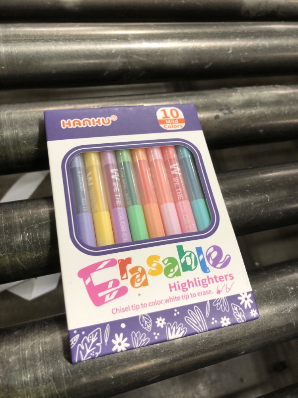 Photo 1 of HANKU Erasable Highlighters,10 Colors,Cute Erasable Highlighter for Bibles Journaling Supplies,Pastel Highlighters Assorted Colors,Soft Chisel Tip No Bleed Through,Aesthetic Highlighters Erasable