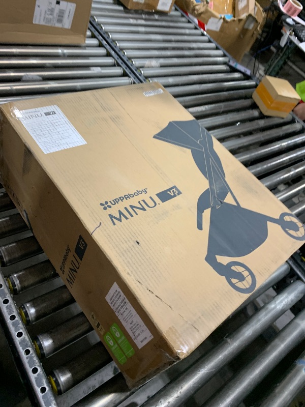 Photo 1 of UPPAbaby Minu V3 Travel Stroller | Lightweight + Compact Design | One-Hand Fold + Unfold | from Birth + Overhead Compatible | Greyson (Charcoal Mélange/Carbon Frame/Saddle Leather)