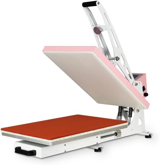 Photo 1 of 16x24 Semi-Automatic Heat Press Machine with Auto Open & Slide-Out Base – Perfect for Designers and Independent Creators (Pink+White, 16'' x 24'' (40 x 60cm))

