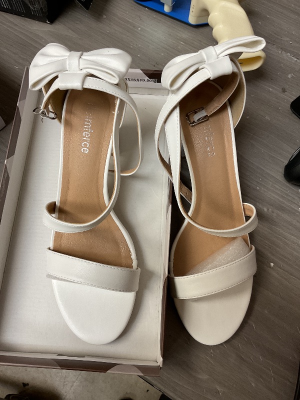 Photo 1 of Reimferce Chunky Heels for Women Wedding: White 8.5 Comfortable Ladies Bow Heel Sandals for Prom Party - Bridal Dressy Walking Shoes