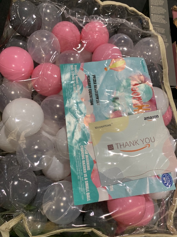 Photo 1 of MoonxHome Ball Pit Balls for Toddlers, BPA Free Crush Proof Plastic Toy Balls for Ball Pit, Children's Pool Water Toys, Macaron Ocean Balls for Play Tent 2.15Inch Pack of 100 White Clear Grey and Pink