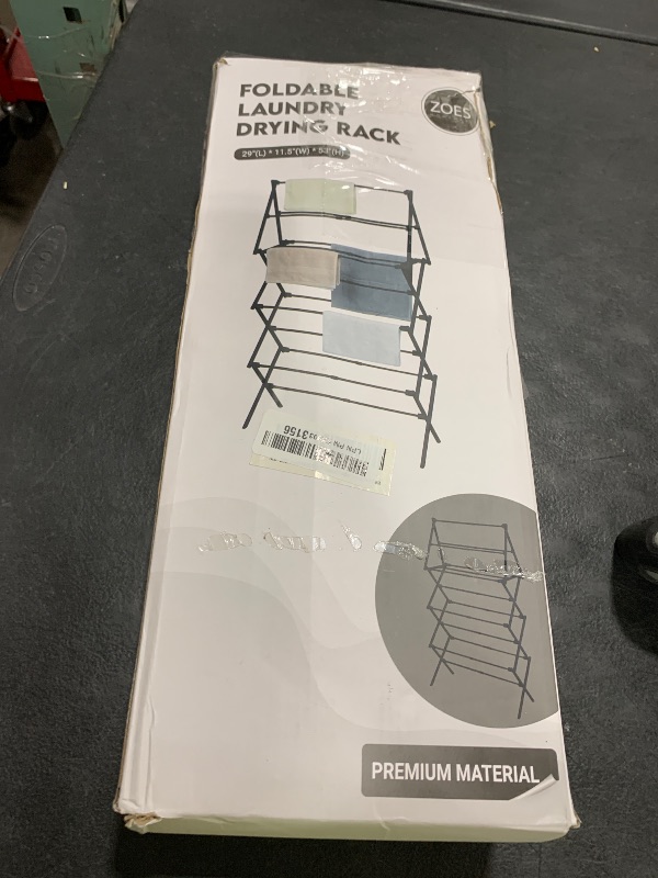 Photo 1 of ZOES HOMEWARE 4 Tier Clothes Drying Rack Foldable | Foldable Clothing Drying Rack | Laundry Drying Rack Collapsible for Laundry Room, Dorm, Expandable Sturdy Metal Design | Black 29"L x 11.5"W x 53"H