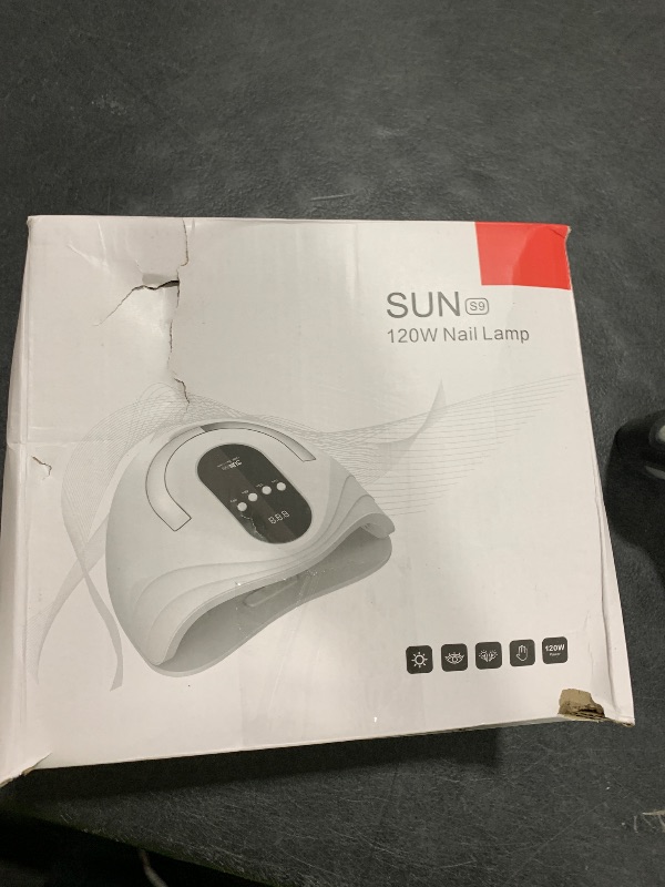 Photo 1 of Sunrich UV Gel Nail Lamp 120W LED Nail Light Fast Dryer for Gel Polish Curing with 4 Timers Portable Handle Large Space Automatic Sensor (White)