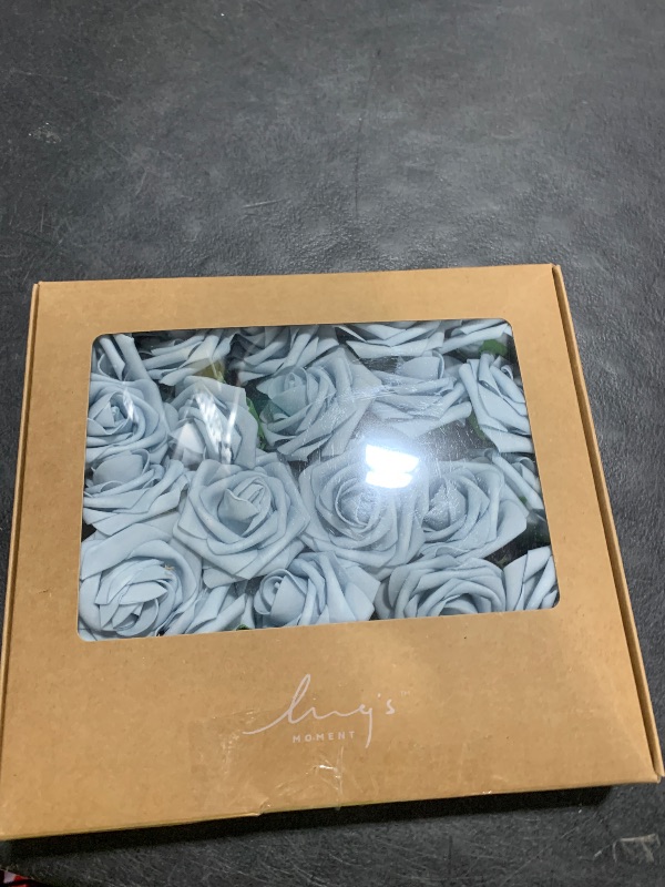 Photo 1 of Ling's moment Artificial Flowers 25Pcs Powder Blue Roses Decor w/Stems,3" Real Touch DIY Foam Floral for Wedding Bouquet/Centerpieces, Outdoors Party Backdrop, Room/Table, and Garden/Pot Decorations