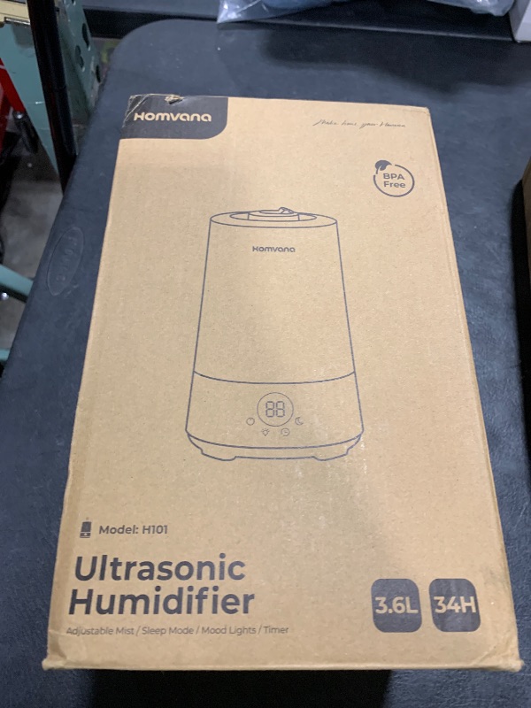 Photo 1 of Homvana Humidifiers for Bedroom Home, 3.6 L Cool Mist Top-Fill 34H Super Long Time, Quiet 23dB, Baby Humidifier, Oil Diffuser for Large Room, Plants, Nursery, Office BPA FREE, 7 Color Light Ultrasonic