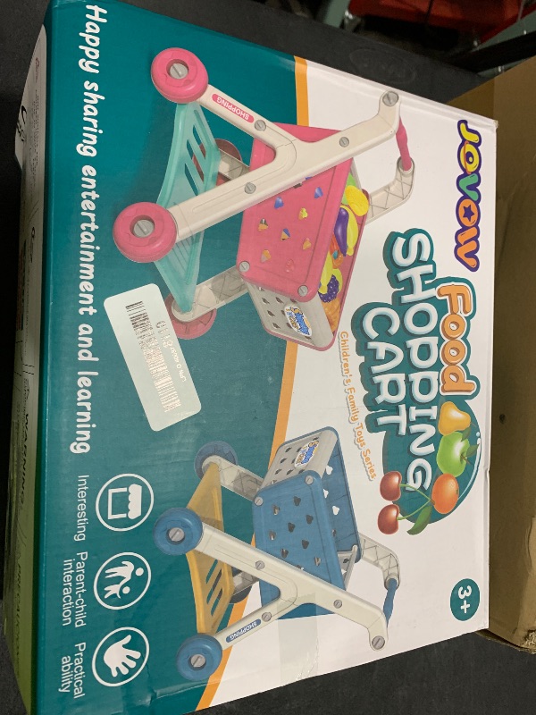 Photo 1 of Jovow 102pcs Kids Shopping Cart Trolley Play Set with Pretend Food and Accessories,Perfect for Ages 3+ Pretend Play and Role-Playing Games