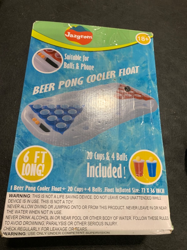 Photo 1 of JAZGROM Pool Games for Adults with Family 6FT Floating Pool Table Toss Water Toys Lake Accessories Party Essentials Pool Floats Raft Tanning with 20 Cups 4 Ping Pong