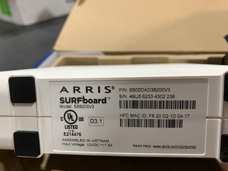 Photo 1 of ARRIS (SB8200) - Cable Modem - Fast DOCSIS 3.1 32x8 Gigabit Cable Modem , Approved for Comcast Xfinity, Cox, Charter Spectrum, & more | 1 Gbps Max Internet Speed, 4 OFDM Channels - (No Built-in Wifi)