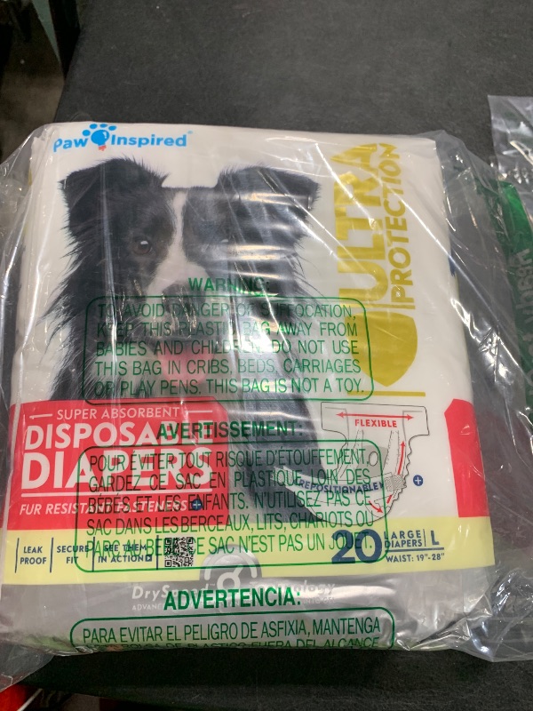 Photo 1 of Paw Inspired 20ct Disposable Dog Diapers | Female Dog Diapers Ultra Protection | Diapers for Dogs in Heat, Excitable Urination, or Incontinence (Large)