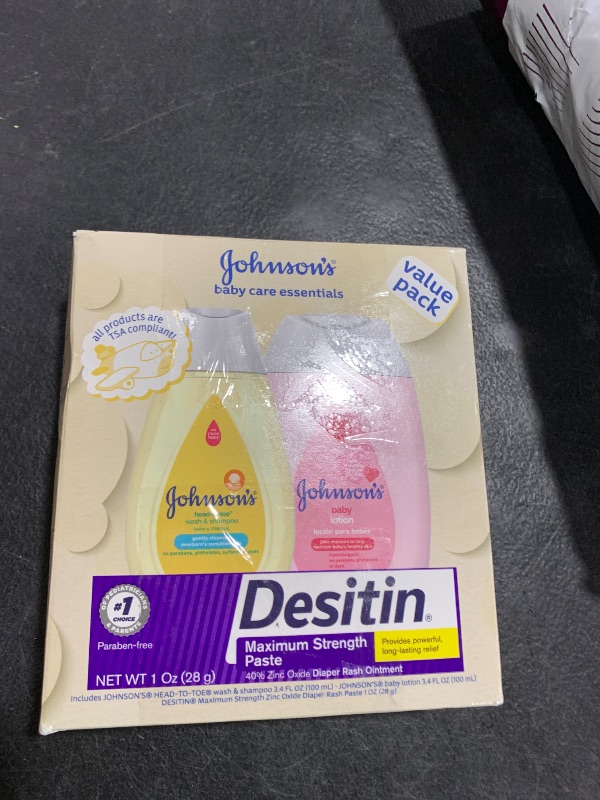 Photo 1 of Johnson's Baby Care Essentials Gift Set, Body Lotion, & Zinc Oxide Diaper Rash Paste for Baby's Delicate Skin, Value Pack, Travel-Size, Bath Essentials Must Haves, Baby Gifts, 3 Items