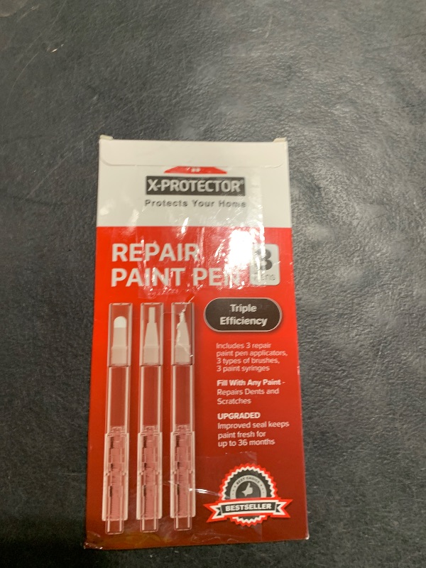 Photo 1 of X-Protector Touch Up Paint Pen Kit - 3 Pens with 3 Types of Brushes - Premium Pen for Touch Ups - Fillable Touch Up Paint Pens for Walls, Furniture, and Other Touch Up Works!