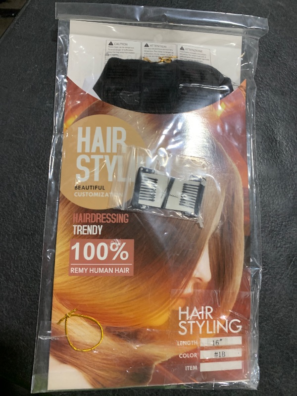 Photo 1 of SLEEKALON Black Real Human Hair One Piece Clip in Hair Extensions 3/4 Full Head Clip on Hair Extensions for Women V-Shaped Weft Clip in Hair Extensions Silky Straight Thick Ends(16",Natural Black)