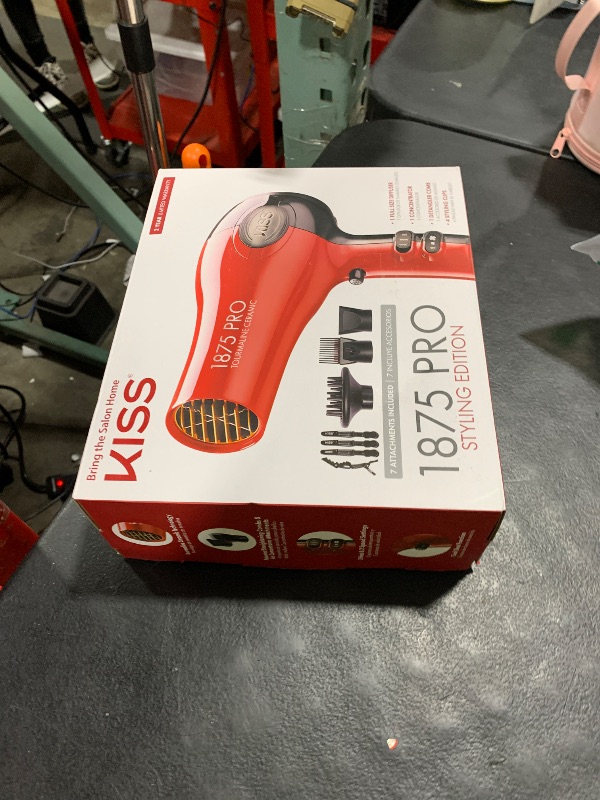 Photo 1 of KISS 1875 Watt Pro Tourmaline Ceramic Hair Dryer, Styling Edition, 3 Heat Settings, 2 Speed Settings, Cool Shot Button, 7 Blow Dryer Accessories Included, 2-Year Warranty - Red