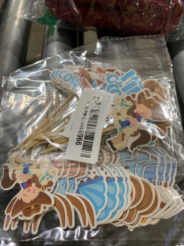 Photo 1 of Keaziu 36PCS A little Cowboy is On The Way Cupcake Toppers Cowboy Riding HorseShoe Cowgirl Hats Western Theme Happy Birthday Baby Shower Party Cake Decorations Supplies Blue 3
