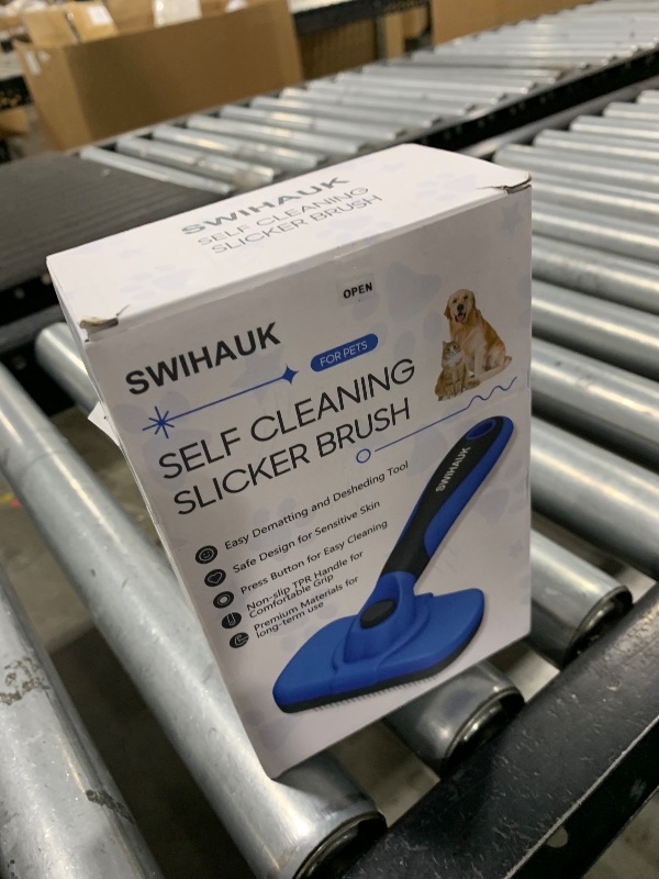 Photo 1 of Swihauk Self Cleaning Slicker Brush - Skin Friendly Deshedding Grooming Tool for Dogs & Cats, Suitable for Shedding & Haired Pets, with Pet Supplies Accessories, Blue