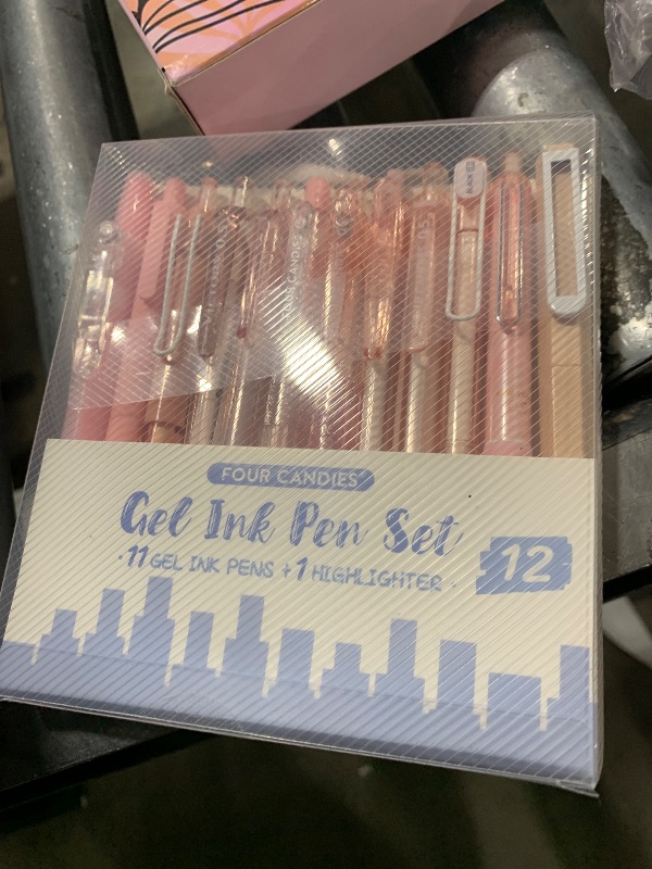 Photo 1 of Four Candies Rose Series Gel Pens, Cute Writing Pens with Black & Pink Ink, 0.5 mm Smooth Fine Point, Back to School Office Supplies Girly Stationery Aesthetic Desk Accessories for Women, Set of 12