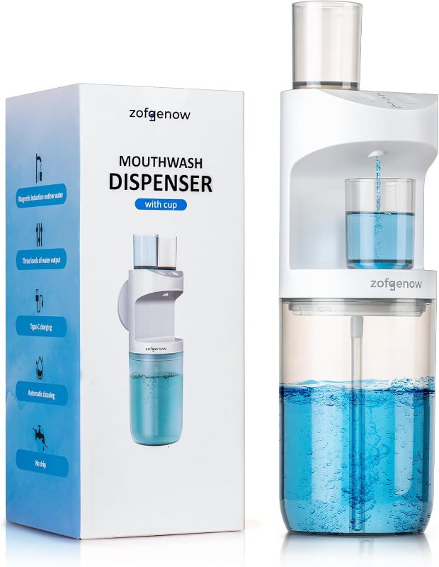 Photo 1 of Automatic Mouthwash Dispenser for Bathroom,Bathroom Accessories 19.4 Fl Oz Dispensers with Magnetic Cups,Wall Mounted Dispenser,Suitable for All Age Groups,White
