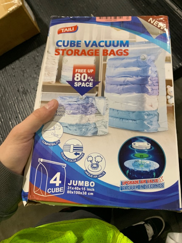 Photo 1 of TAILI Vacuum Storage Bags 4 Pack, Jumbo Cube (31x40x15 Inch), Extra Large Vacuum Seal Bags for Clothing, Comforters, Blankets, Bedding, Sweater, Closet Organizers, Space Saving, Cream